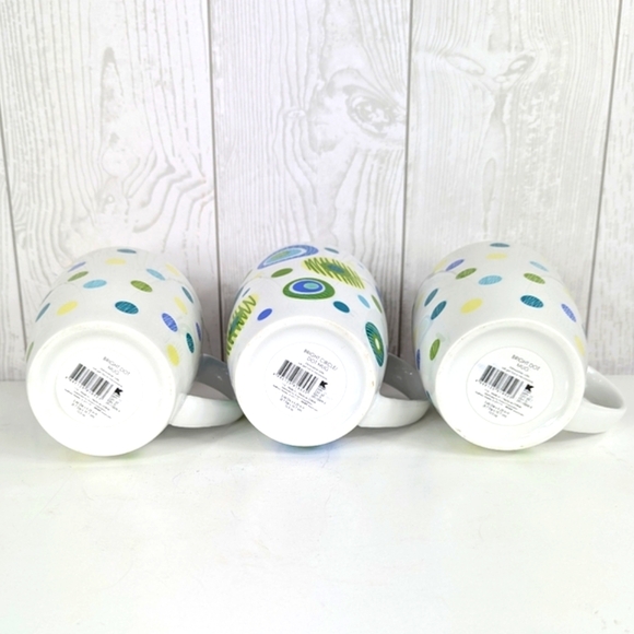 3 Bright Circle Dot Mugs Kmart White Blue Green Yellow Coffee Cups Porcelain - Picture 5 of 8